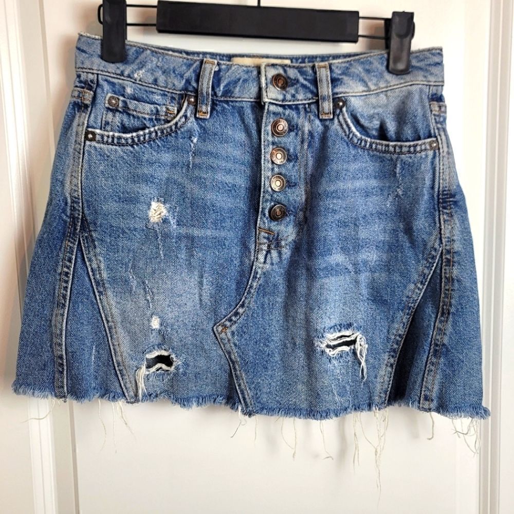 WE THE FREE Distressed Denim Skirt